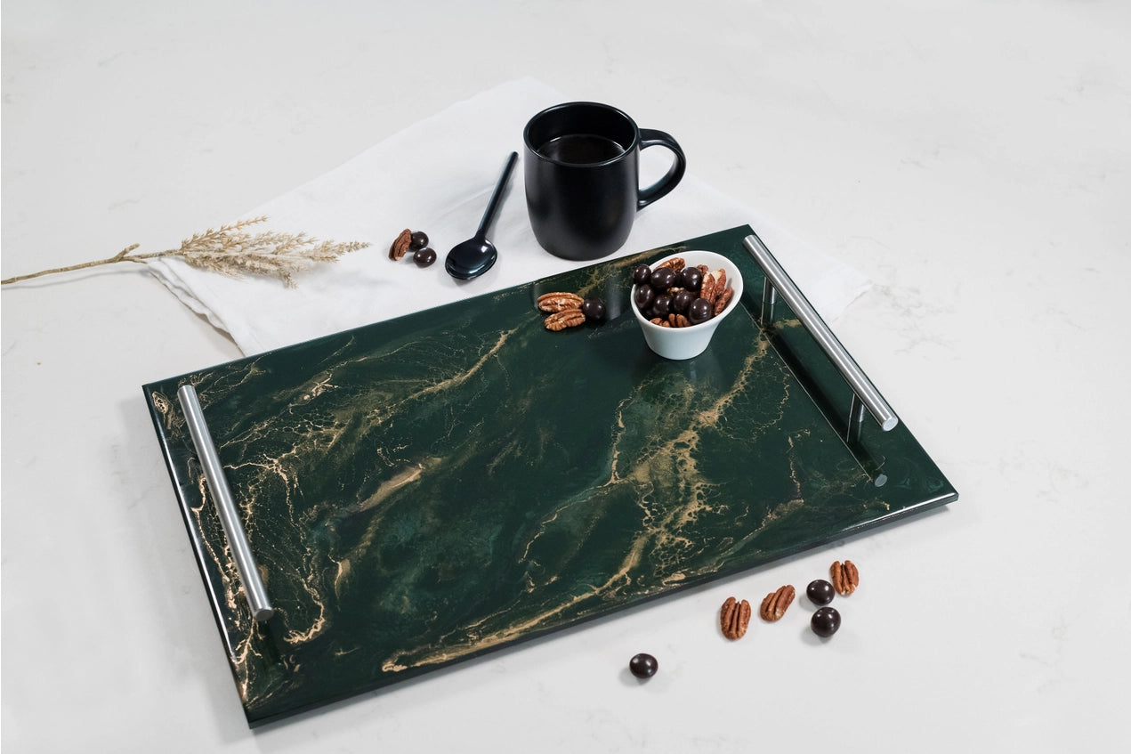 Handmade resin serving trays with handles