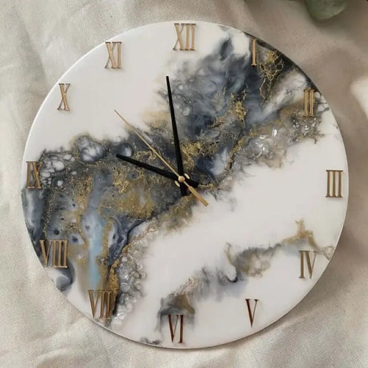 Abstract wall watch in black and golden epoxy resin