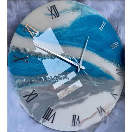 Abstract wall watch in blue and white blue epoxy resin