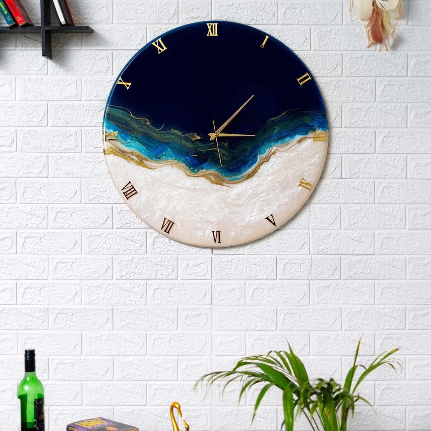 Abstract wall watch in dark blue epoxy resin