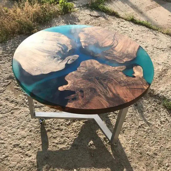 Green and wood epoxy resin coffee table