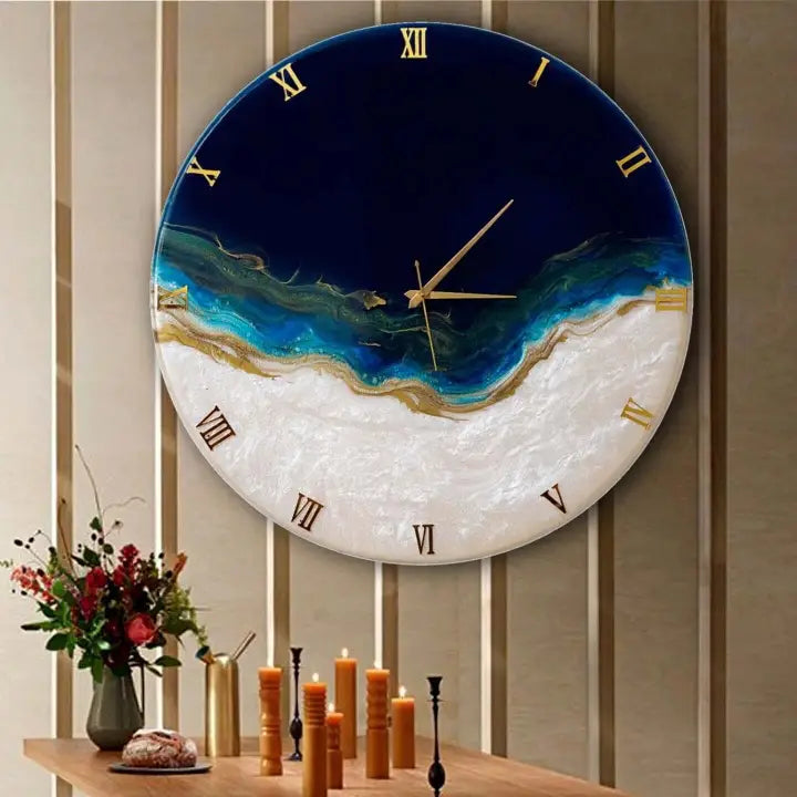 Abstract wall watch in dark blue epoxy resin