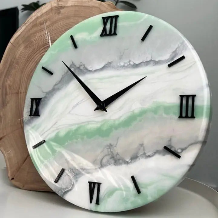 Orologio da parete in resina epossidica astratto verde e grigio